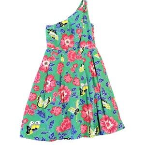 RSVP by Talbots Women's One Shoulder Fit and Flare Dress Green 4P